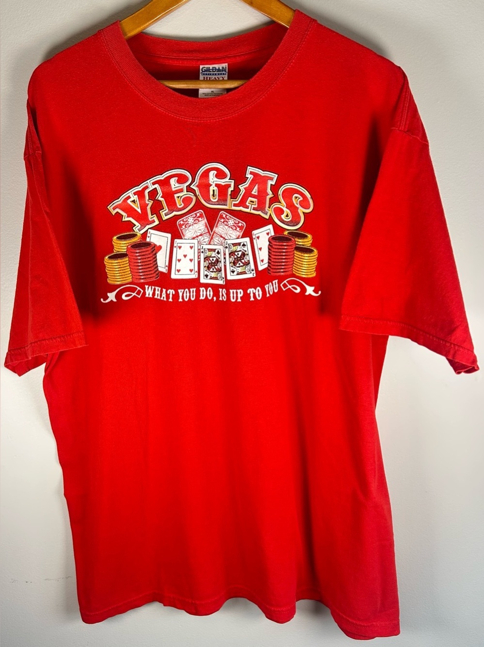 Vintage Gildan Heavy Cotton Las Vegas Mens T-shirt Size XL Poker Cards Casino